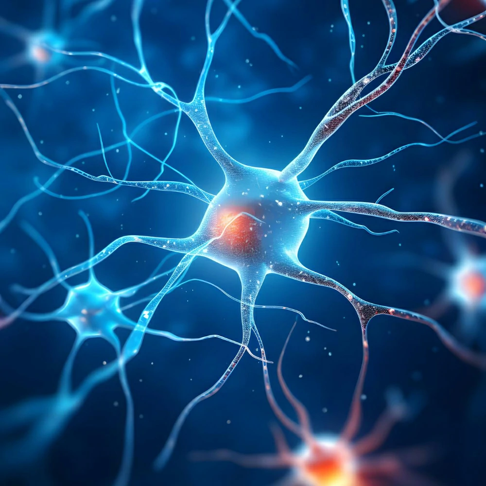 Ilustração do sistema nervoso — neurônios interconectados em azul